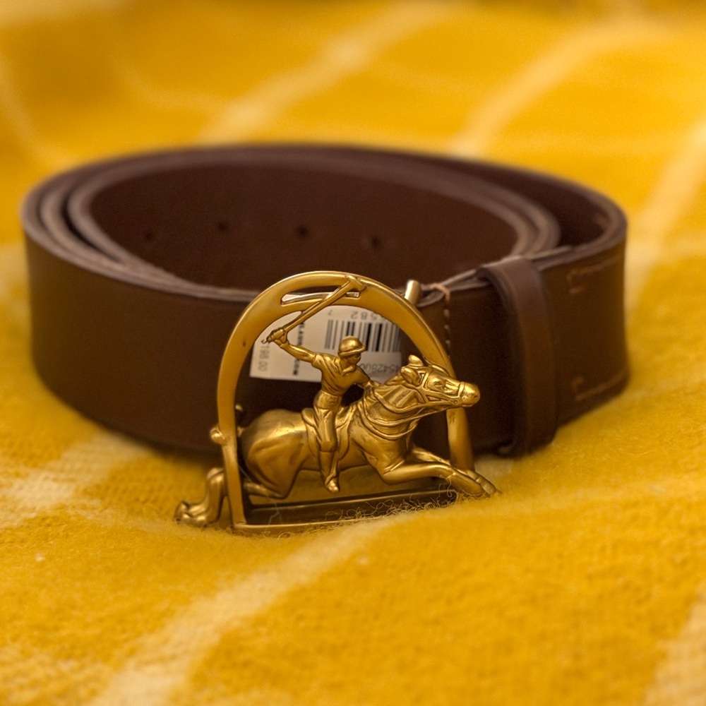 [SOLD] Polo Ralph Lauren Brass Polo Player Buckle and Leather Belt